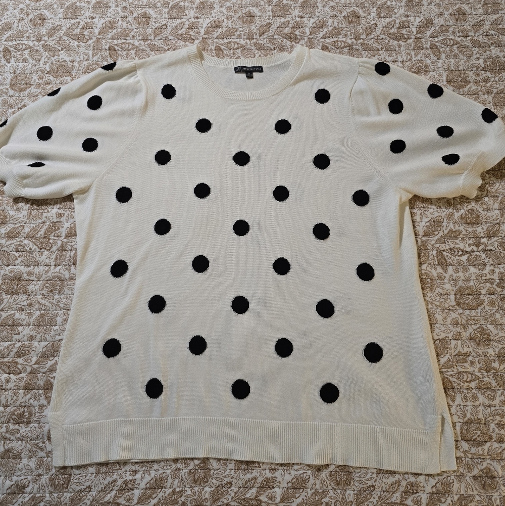 Adrianna Papell Polka Dot Short Sleeve Sweater, XL